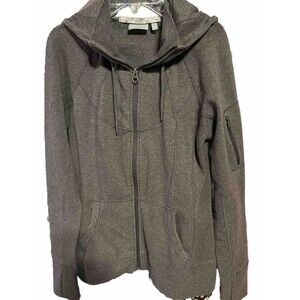 Athleta Sweatshirt Women's M Gray Hooded Full Zip Thumb Holes Draw String LS